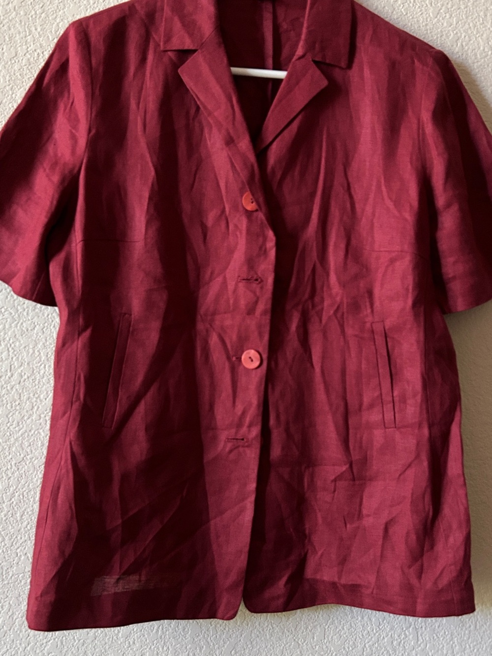 Paola Rossini Women’s Burgundy Short Sleeve Blazer Jacket 3 Button Vintage Style